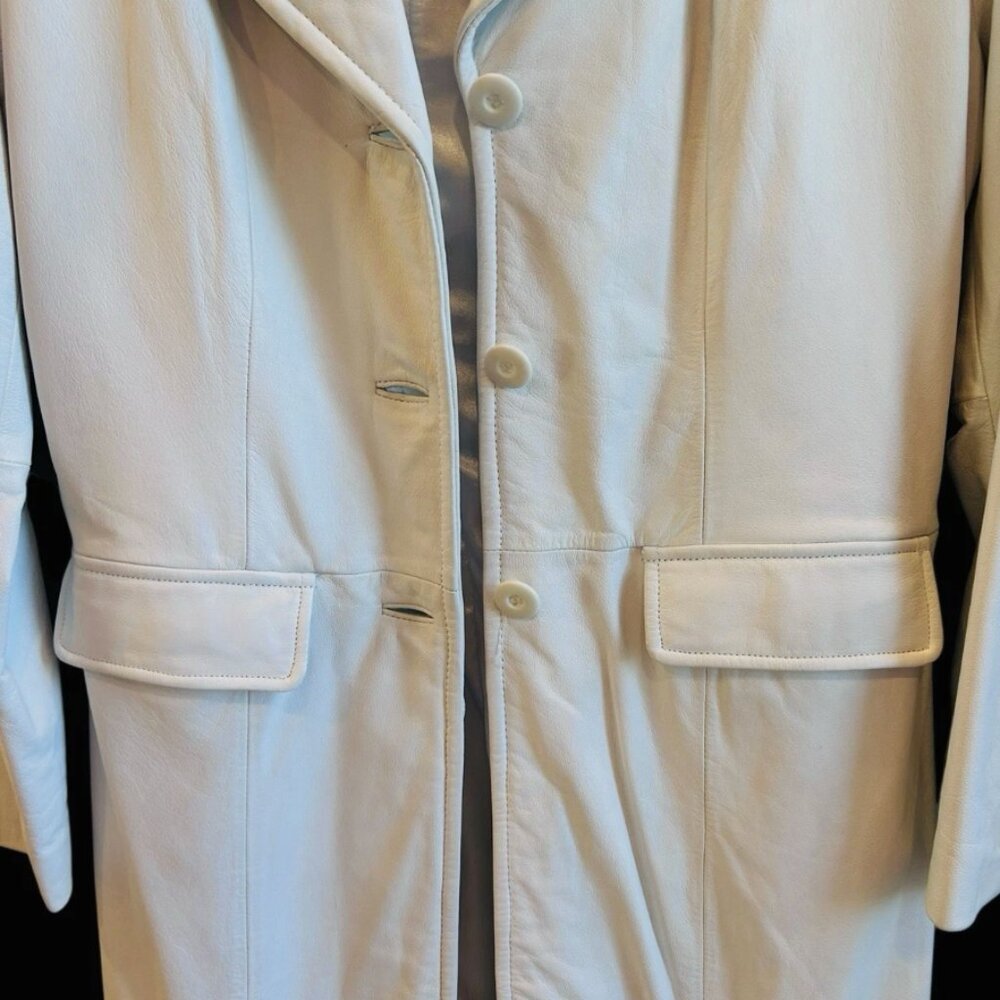 VTG 90s Wilsons Leather Maxima White Leather Long Duster Maxi Coat Medium NWOT - Picture 8 of 10